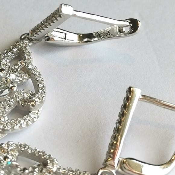 New Sterling silver cz "Love Knot" dangle earrings - Picture 2 of 8